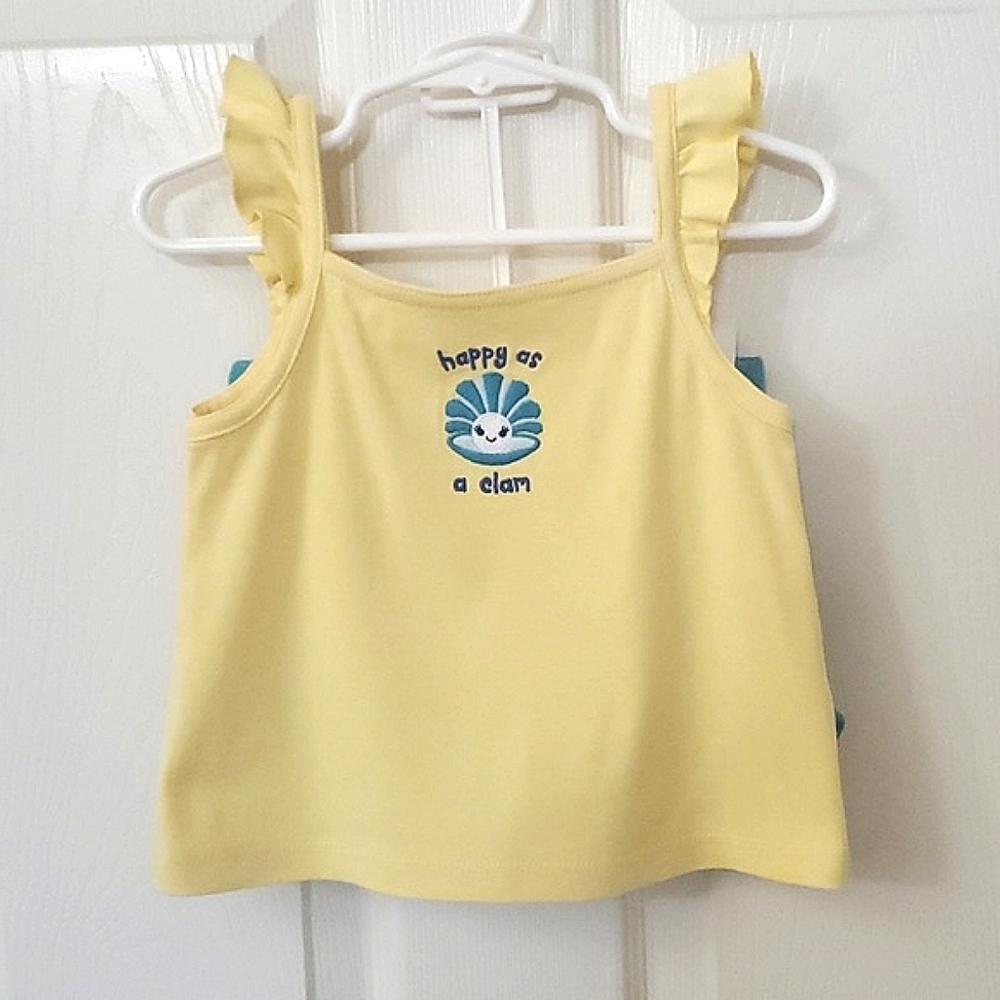 Gymboree Yellow Ruffle Shoulder Tank  2T & Blue Ruffle Shorts 12-18 Months Set